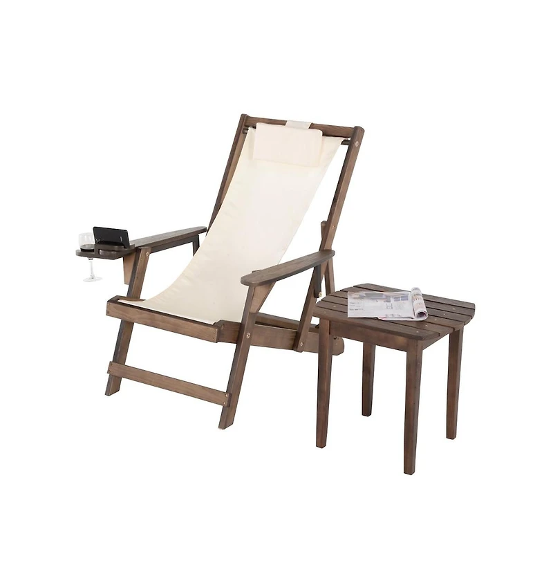 Jiallo Canvas Sling Chair With Cup And Wine Holder And End Table