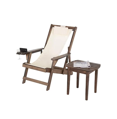 Jiallo Canvas Sling Chair With Cup And Wine Holder And End Table