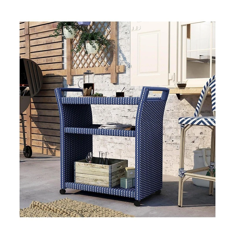 Enitial Star Azur Outdoor Aluminum and Pe Wicker Bar Cart