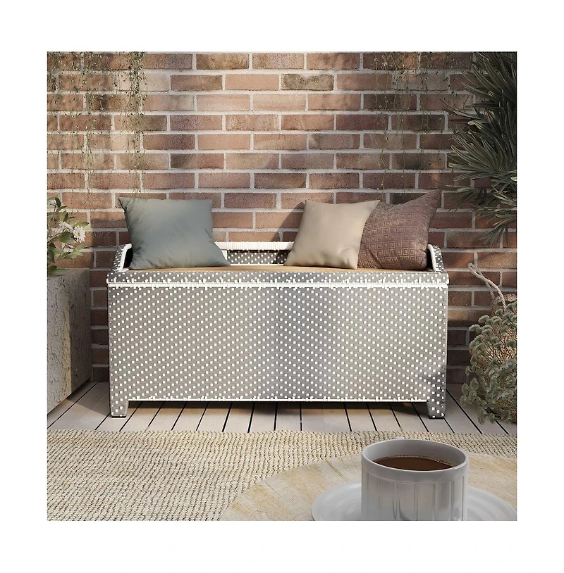 Enitial Star Azur Poolside Outdoor Wicker Metal Storage Bench