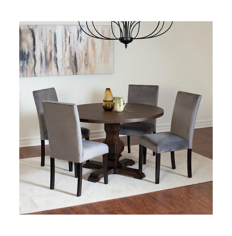 Roundhill Furniture Fordsville 5-Pc Dining Set, Pedestal Round Table with 4 Stylish Chairs, Gray