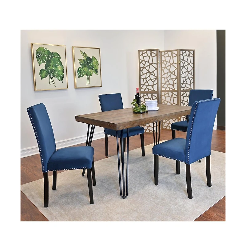 Roundhill Furniture Ashzo 5-Pc Dining Set, Hairpin Dining Table with 4 Chairs