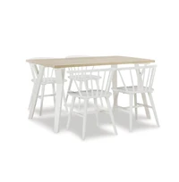 Roundhill Furniture Alwynn White and Natural Wood -Pc Dining Set