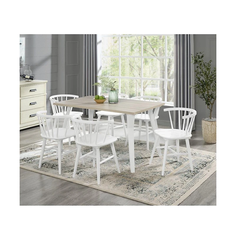 Roundhill Furniture Alwynn White and Natural Wood -Pc Dining Set