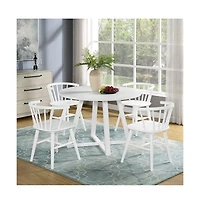 Roundhill Furniture Edo White Wood 5-Pc Dining Set, Trestle Dining Table with 4 Windsor Chairs