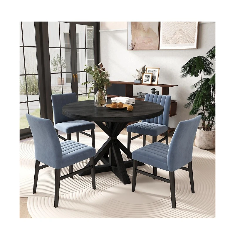 Roundhill Furniture Walton 5-Piece Round Cross-Buck Table with 4 Side Chairs