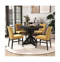Roundhill Furniture Walton 5-Piece Round Dining Set, Cross-Buck Table