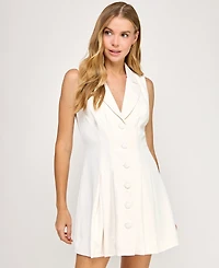 Seni & Cade Juniors' Sleeveless Collared Blazer Mini Dress