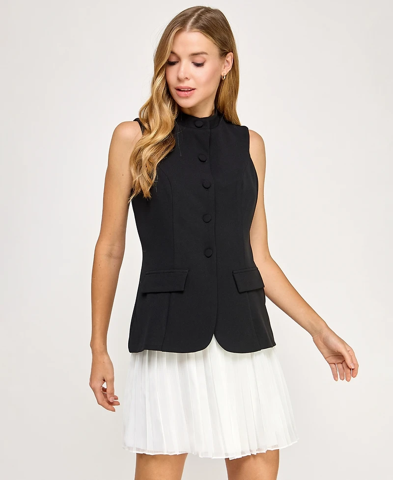 Seni & Cade Juniors' Sleeveless Chiffon Vest Dress