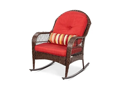 Outdoor Patio Wicker Rocking Chair Set with Cushions and Decorative Accent Pillow