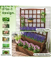 Gymax Raised Garden Bed w/ Trellis w/ Drainage Holes Legs Twisting Rope for Backyard