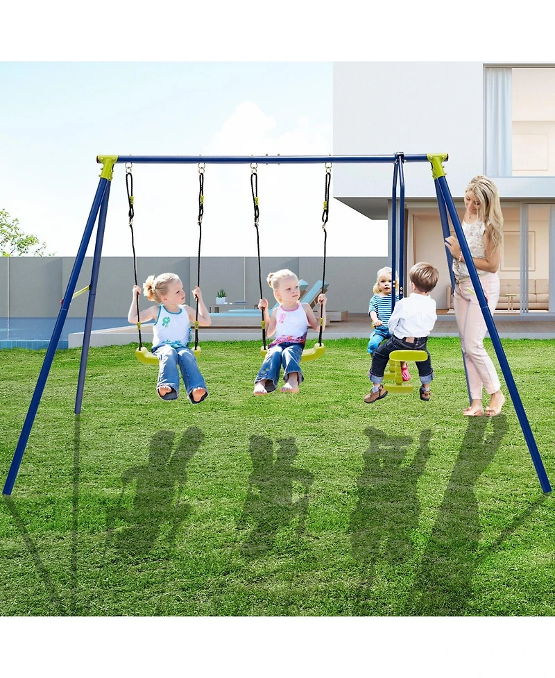 Akiudex Kids Outdoor Swing Set with 2 Swings and Glider, Holds 4 Children