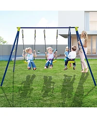 Akiudex Kids Outdoor Swing Set with 2 Swings and Glider, Holds 4 Children