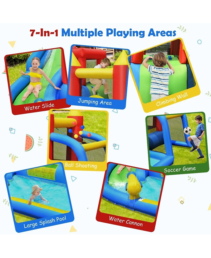 Akiudex 6-in-1 Inflatable Water Slide Bounce House with Splash Pool