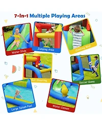 Akiudex 6-in-1 Inflatable Water Slide Bounce House with Splash Pool