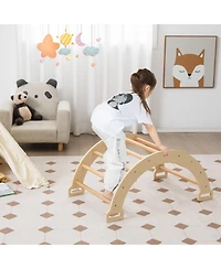Akiudex 2-in-1 Wooden Climbing Arch with Cushion for Kids, Rocker and Ladder Toy