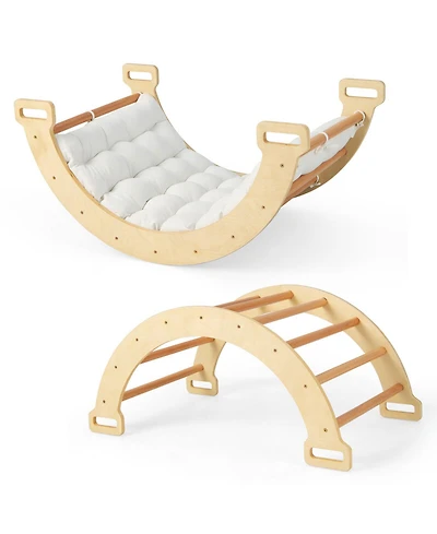 Akiudex 2-in-1 Wooden Climbing Arch with Cushion for Kids, Rocker and Ladder Toy