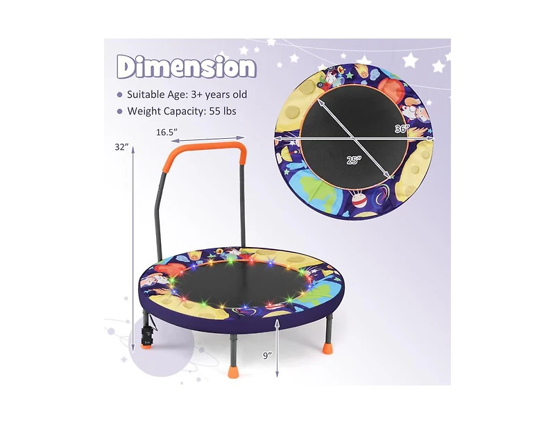 Akiudex Kids Foldable Trampoline with Lights and Foam Handle