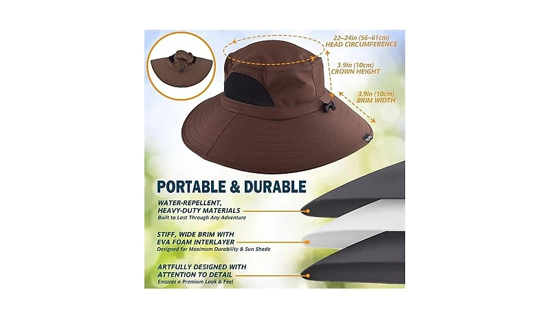 Multijoy Wide Brim Sun Hat, Upf 50+ Uv Protection Waterproof Packable Bucket Hat for Men & Women