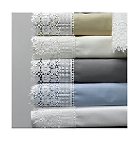 Embellished 4-Inch Lace Trim Pillowcases (Pair) Luxury 608 Thread Count - Usa, Standard