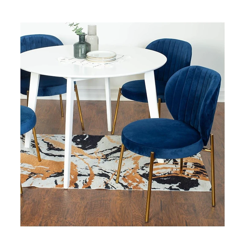 Roundhill Furniture Amoa Contemporary 5-Pc Dining Set, White Round Dining Table with 4 Chairs, Blue