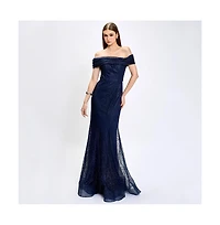 Bariano Women's Alianna Off Shoulder Glitter Gown
