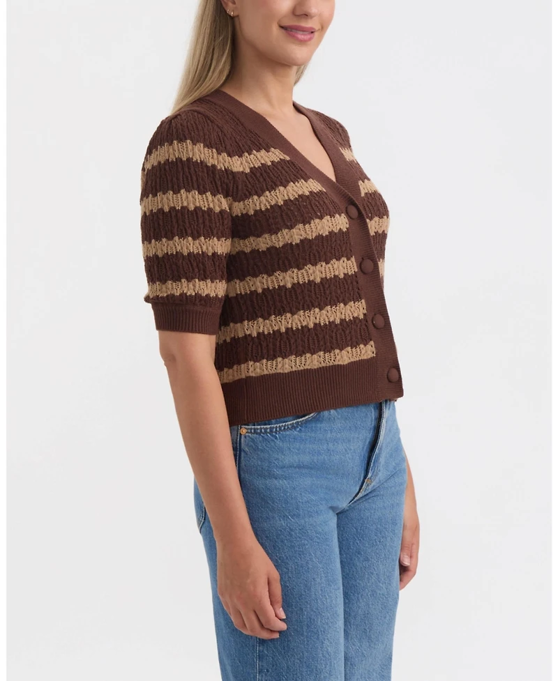 Ellen Tracy Women's Short Sleeve Crochet Cardigan