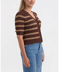 Ellen Tracy Women's Short Sleeve Crochet Cardigan