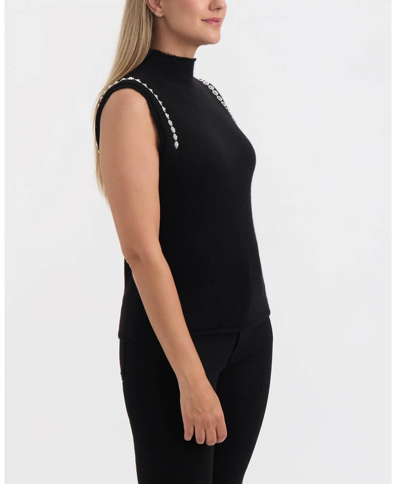 Ellen Tracy Women's Sleeveless Sweater Vest with Rhinestone Trim