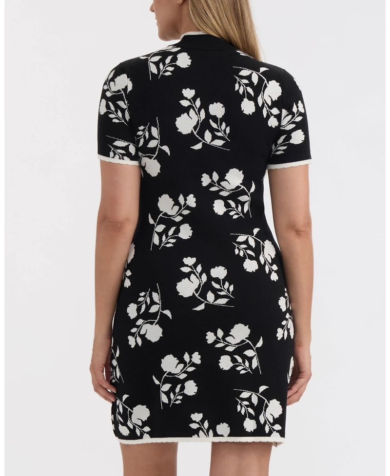 Ellen Tracy Women's Floral Short Sleeve Sweater Dress