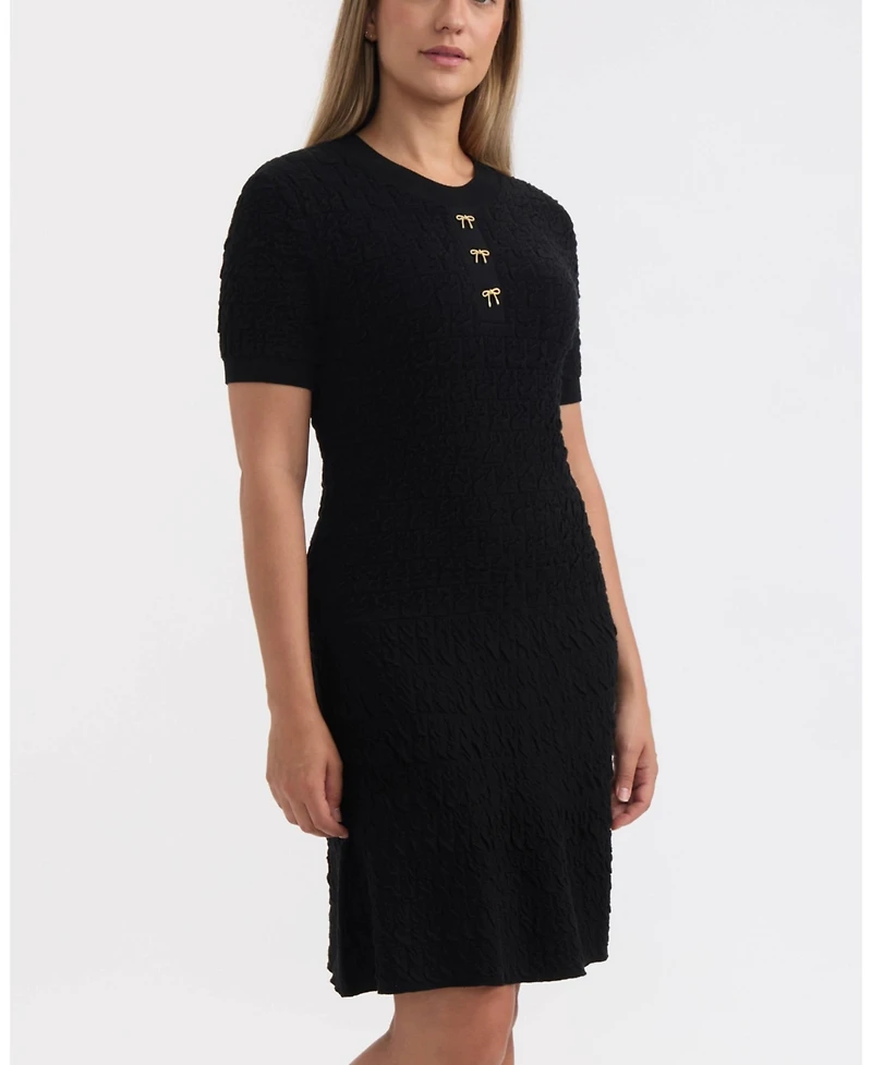 Ellen Tracy Women's Dropped Waist Sweater Dress with Placket