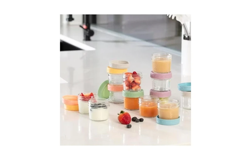 Sperric Toddler Feeding Set, Silicone Fruit Feeders Bibs & 12-Piece Glass Food Storage Containers w/ Lids. Must-Have, Bpa-Free Easy to Clean