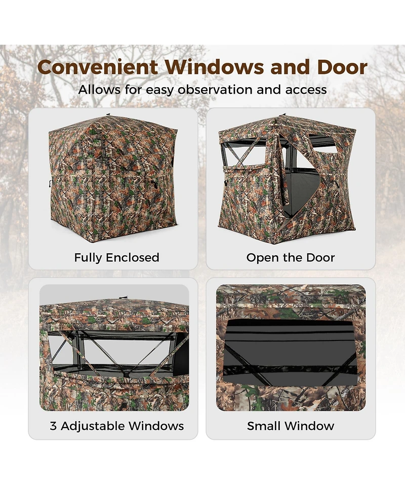 Akiudex Pop-Up Hunting Blind with 270 degree One-Way See-Through Panels for 3-4 People