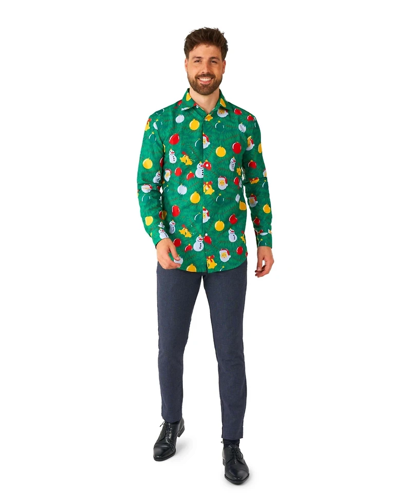 Suitmeister Men's Tree Shirt - Christmas Party Stylish Button- Up Green Long sleeve