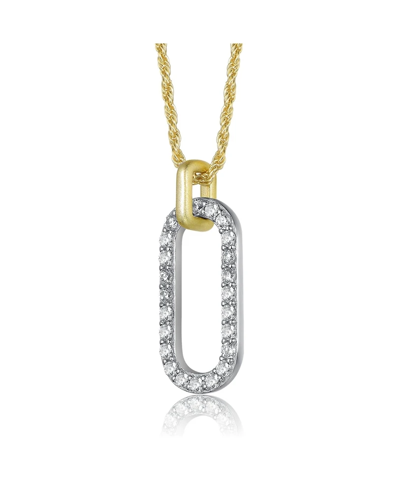 Rachel Glauber Two Tone with Clear Cubic Zirconia Drop Pendant Necklace