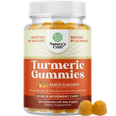 Nature's Craft Turmeric Gummies, Extra Strength Joint Support Gummies with Turmeric Curcumin with Black Pepper Extract and Ginger, Nature's Craft, 120