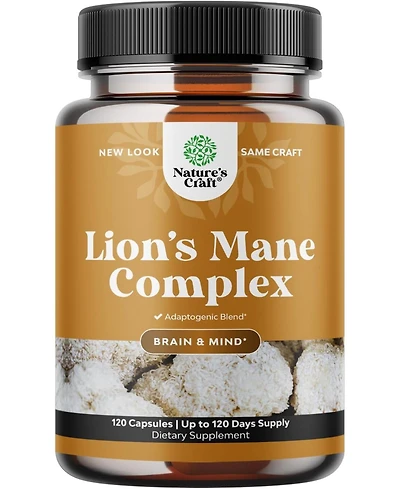 Nature's Craft Lion's Mane Complex Capsules, Brain Booster Nootropic Supplement with Chaga Maitake Shiitake and Reishi, Nature's Craft, 120ct