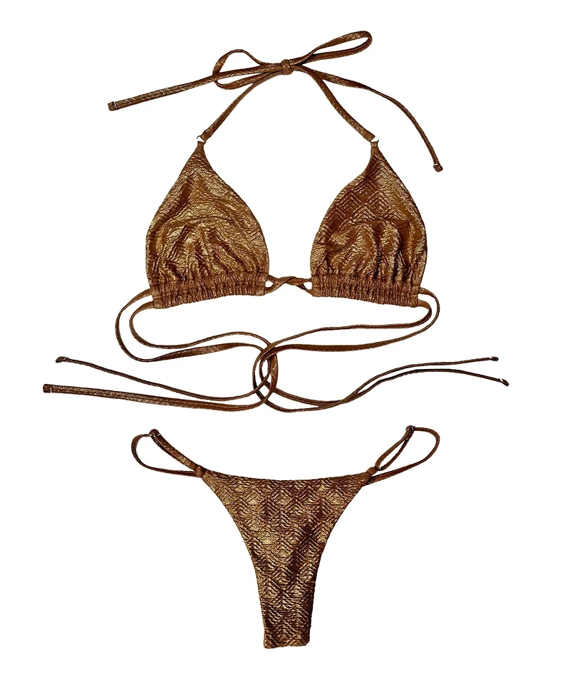 Beach Bunny Swimwear Women's Embossed Slider Thong Bikini Bottom