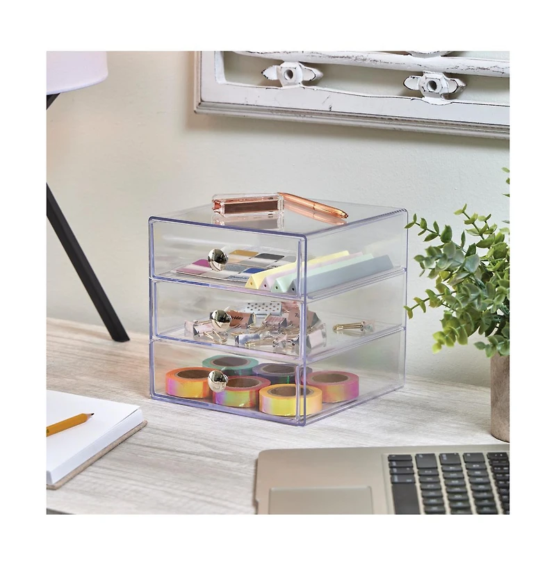 iDesign Stackable 3-Drawer Vanity Makeup Organizer - Set of 2 Clear