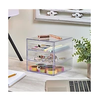 iDesign Stackable 3-Drawer Vanity Makeup Organizer - Set of 2 Clear
