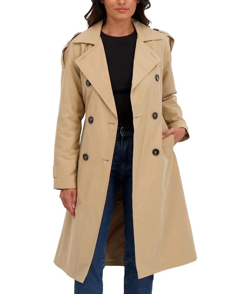 Sebby Collection Women's Belted Double Breasted Long Trench Coat