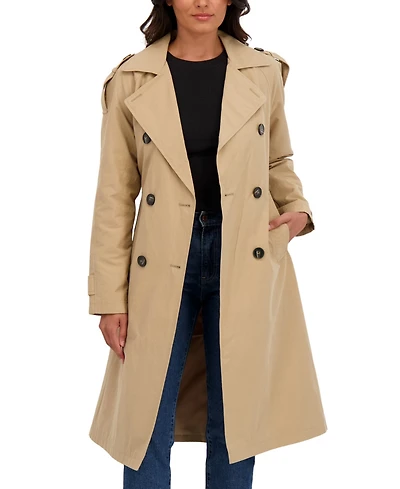 Sebby Collection Women's Belted Double Breasted Long Trench Coat
