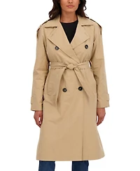 Sebby Collection Women's Belted Double Breasted Long Trench Coat