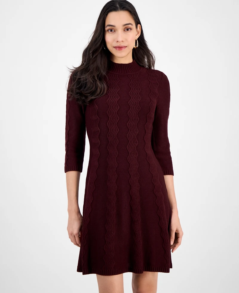 Sandra Darren Petite Textured Mock Neck Sweater Dress