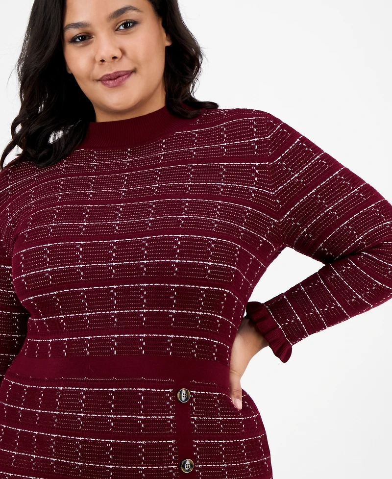 Sandra Darren Plus Checkered-Knit Sweater Dress