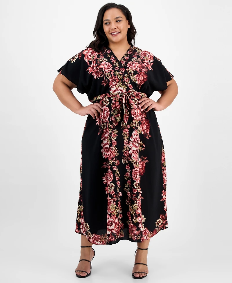 Sandra Darren Plus Printed Short-Sleeve Maxi Dress