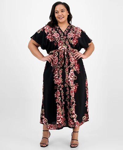 Sandra Darren Plus Printed Short-Sleeve Maxi Dress