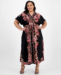 Sandra Darren Plus Printed Short-Sleeve Maxi Dress
