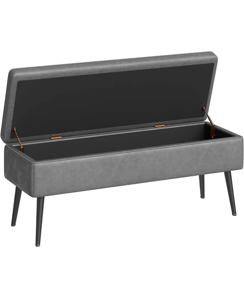 gaomon Storage Ottoman Bench, Mid-Century Modern Synthetic Leather, Grey, Safety Hinges, Loads 680 lbs, Entryway & Bedroom