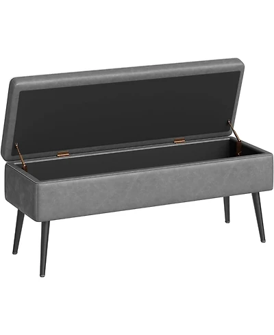 gaomon Storage Ottoman Bench, Mid-Century Modern Synthetic Leather, Grey, Safety Hinges, Loads 680 lbs, Entryway & Bedroom